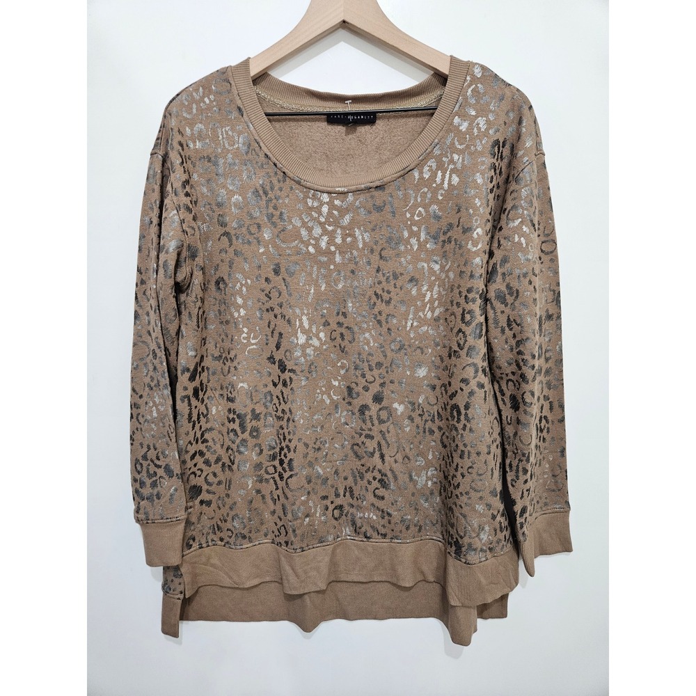 Jane + Delancey Womens Metallic Silver Leopard Print Sweatshirt Brown Medium